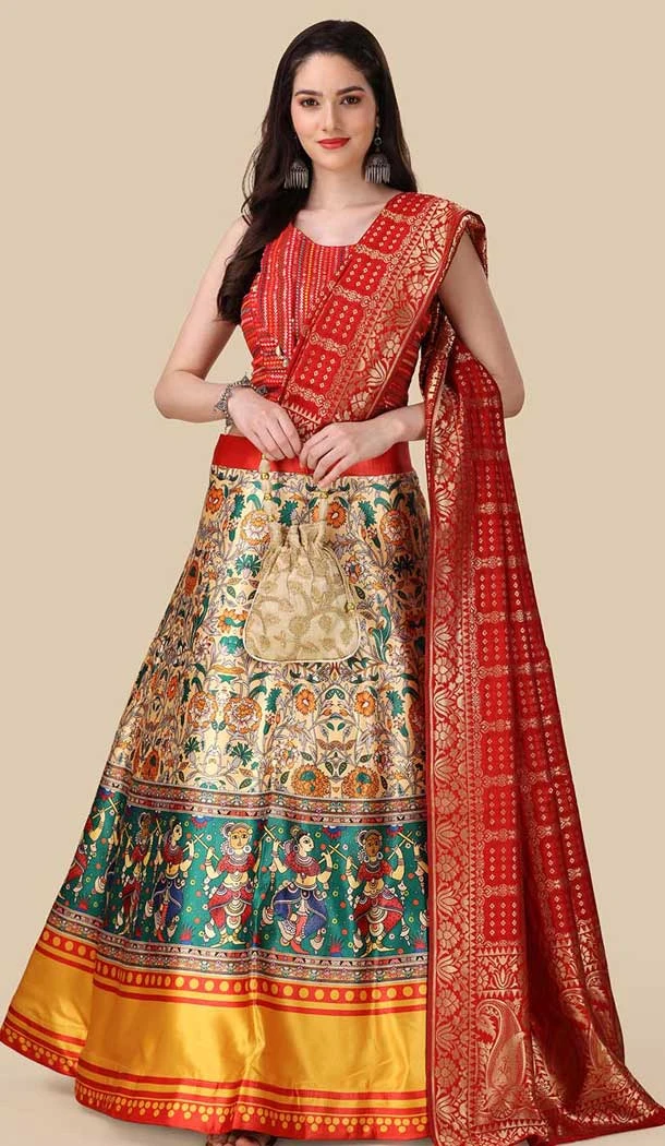 Red Color Satin Silk Navratri Designer Lehenga With Sequence Embroidery Work - 151514264