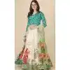 Green Satin Silk Printed Party Wear Plus Size Navratri Lehenga Choli - 152154720