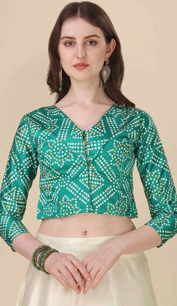 Green Satin Silk Printed Party Wear Navratri Lehenga Choli - 152154720