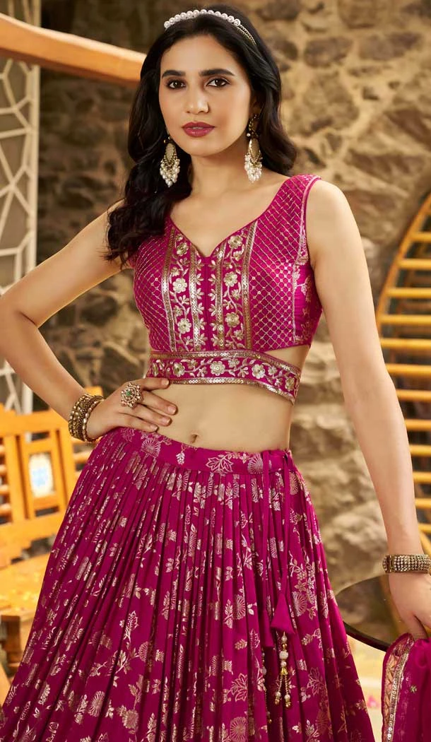 Rani Pink Dola Silk Embroidery Work Designer Wear Lehenga Choli - 158438810