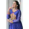 Blue Faux Georgette Bandhani Print Work Navratri Special Plus Size Gown - 12977210390