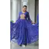 Blue Faux Georgette Bandhani Print Work Navratri Special Plus Size Gown - 12977210390