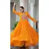 Yellow Faux Georgette Bandhani Print Work Navratri Special Plus Size Gown - 12977210392