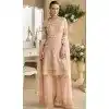 Designer Georgette Embroidered Party Wear Plus Size Plazzo Suit In Peach - 157668315