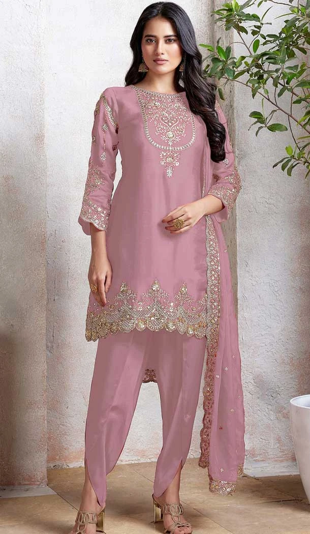Pink Faux Georgette Embroidered Punjabi Patiyala Salwar Suit - 157728338