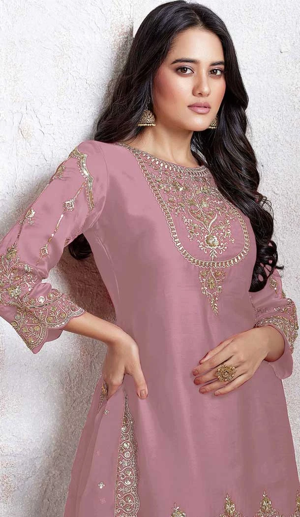 Pink Faux Georgette Embroidered Punjabi Patiyala Salwar Suit - 157728338