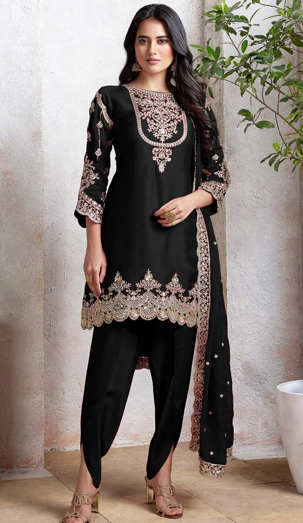 Black Faux Georgette Embroidered Punjabi Patiyala Salwar Suit - 157728340