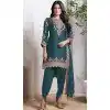 Aqua Blue Faux Georgette Embroidered Plus Size Punjabi Patiyala Salwar Suit - 157728343