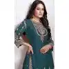 Aqua Blue Faux Georgette Embroidered Plus Size Punjabi Patiyala Salwar Suit - 157728343