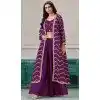 Purple Chinon Embroidered Party Wear Plus Size Plazzo Shrug Suit - 158038590
