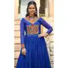 Faux Georgette Laheriya Print Navratri Special Plus Size Gown In Blue - 13000210481