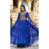 Faux Georgette Laheriya Print Navratri Special Plus Size Gown In Blue - 13000210481