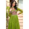 Faux Georgette Laheriya Print Navratri Special Plus Size Gown In Parrot Green Color - 13000210482