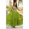 Faux Georgette Laheriya Print Navratri Special Plus Size Gown In Parrot Green Color - 13000210482