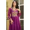 Faux Georgette Laheriya Print Navratri Special Plus Size Gown In Wine - 13000210484