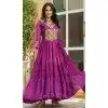 Faux Georgette Laheriya Print Navratri Special Plus Size Gown In Wine - 13000210484