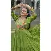 Navratri Special Parrot Green Color Rayon Kutchi Gamthi work Plus Size Gown - 13023210596