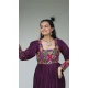 Navratri Special Wine Color Rayon Kutchi Gamthi work Gown - 13023210597