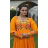 Navratri Special Yellow Rayon Kutchi Gamthi work Plus Size Gown - 13023210598
