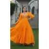 Navratri Special Yellow Rayon Kutchi Gamthi work Plus Size Gown - 13023210598
