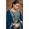 Teal Blue Vichitra Silk Embroidery Work Wedding Wear Plus Size Lehenga Suit - 159089184