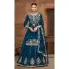 Teal Blue Vichitra Silk Embroidery Work Wedding Wear Plus Size Lehenga Suit - 159089184
