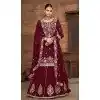 Maroon Vichitra Silk Embroidery Work Wedding Wear Plus Size Lehenga Suit - 159089185