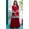 Maroon Faux Georgette Embroidered Party Wear Plus Size Palazzo Suit - 12011204586