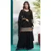Black Faux Georgette Embroidered Party Wear Plus Size Palazzo Suit - 12011204587