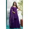 Purple Faux Georgette Embroidered Party Wear Plus Size Palazzo Suit - 12011204588