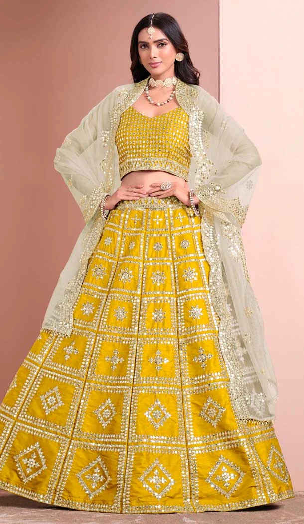 Art Silk Sequins Work Designer Wear Lehenga Choli In Yellow - 12012204590