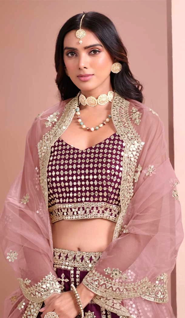 Art Silk Sequins Work Designer Wear Lehenga Choli In Purple - 12012204591