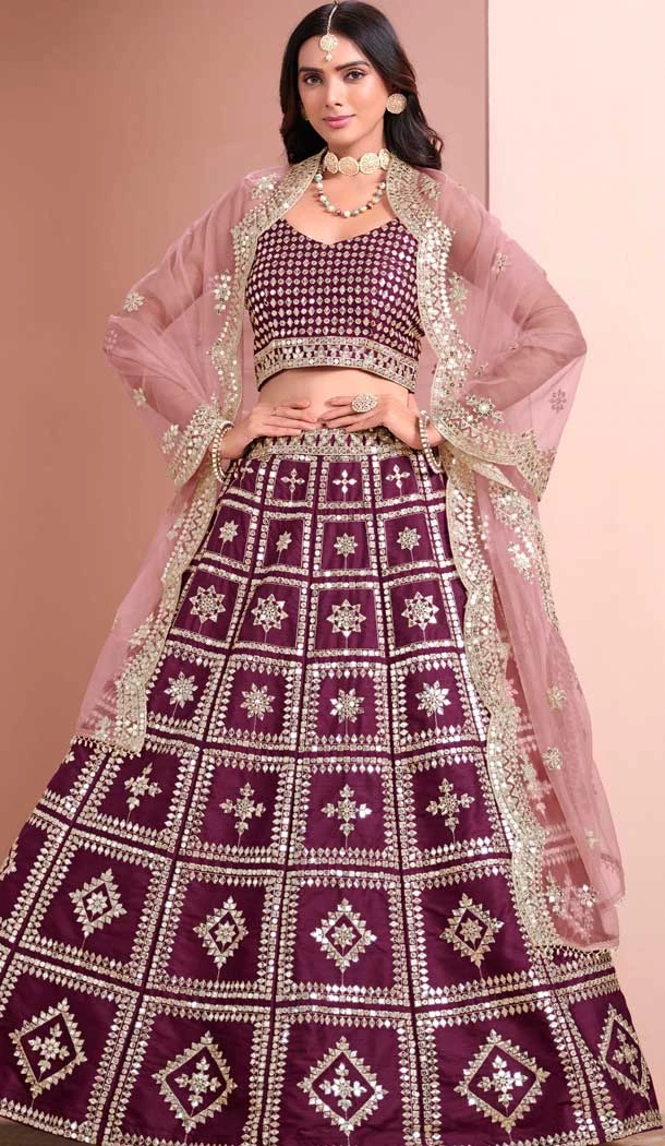 Art Silk Sequins Work Designer Wear Lehenga Choli In Purple - 12012204591