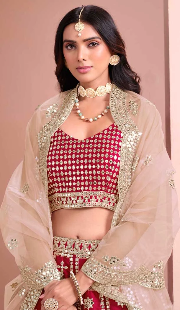 Art Silk Sequins Work Designer Wear Lehenga Choli In Rani Pink - 12012204593