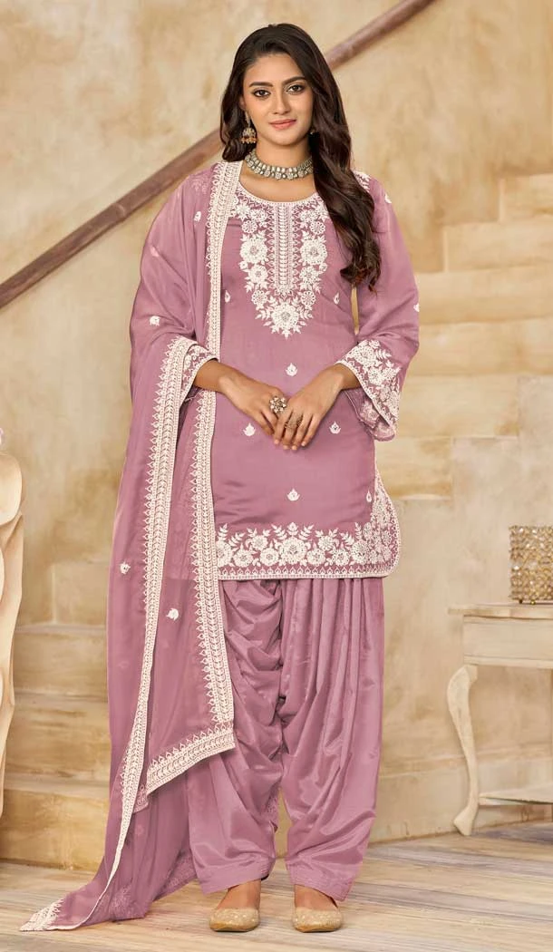 Pink Silk Embroidered Punjabi Patiala Suit - 158218698