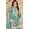 Aqua Blue Silk Embroidered Plus Size Punjabi Patiala Suit - 158218700
