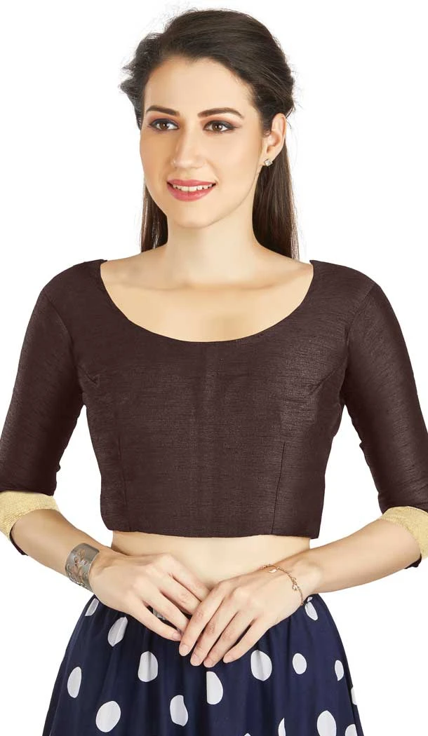 Brown Art Silk Lace Border Work Readymade Blouse - 12026204662
