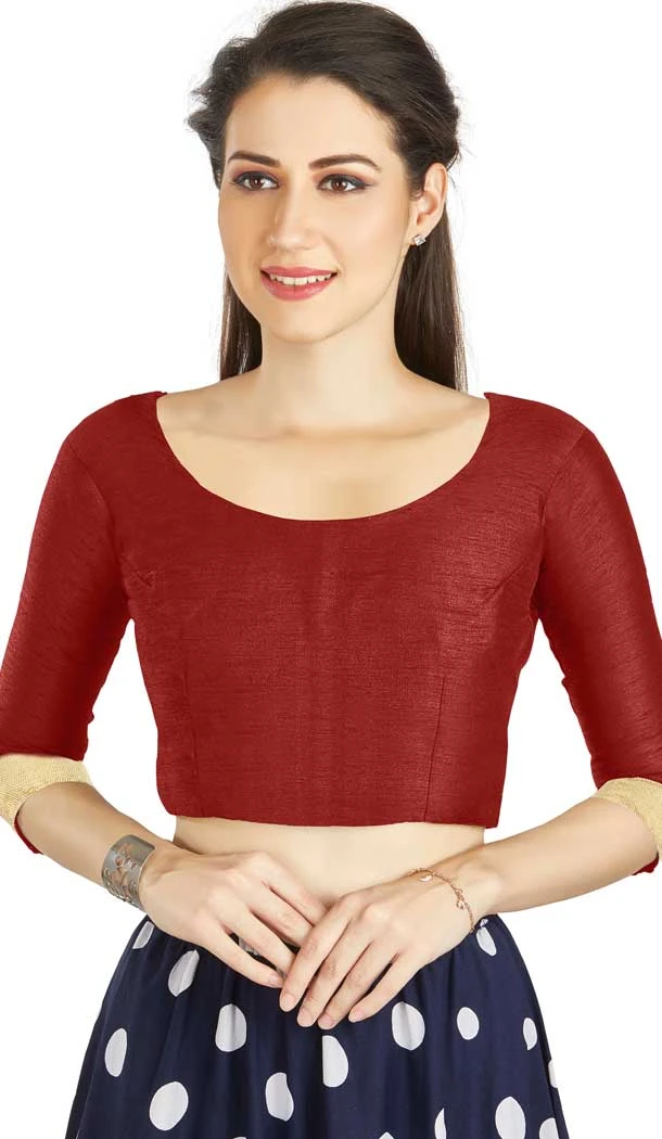 Maroon Art Silk Lace Border Work Readymade Blouse - 12026204674