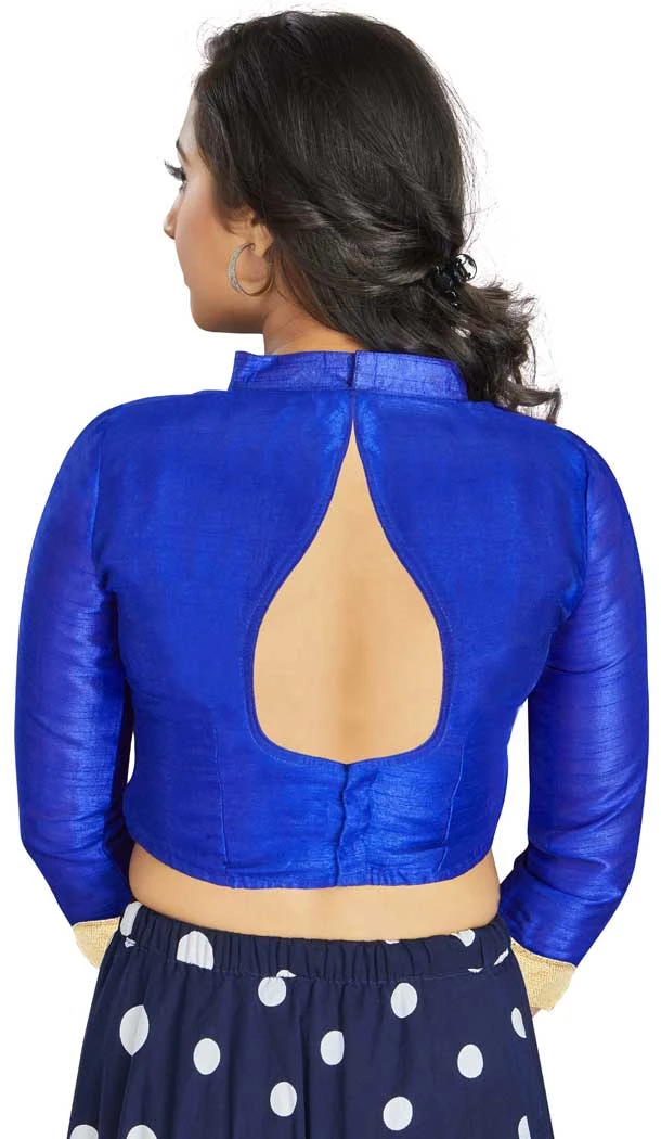 Royal Blue Art Silk Lace Border Work Party Wear Readymade Blouse - 12033204697