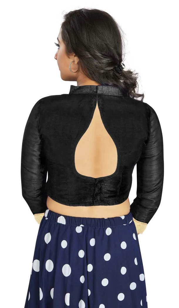 Black Art Silk Lace Border Work Party Wear Readymade Blouse - 12033204698