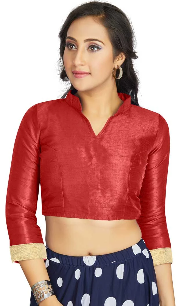 Maroon Art Silk Lace Border Work Party Wear Readymade Blouse - 12033204700