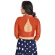 Orange Art Silk Lace Border Work Party Wear Readymade Blouse - 12033204702
