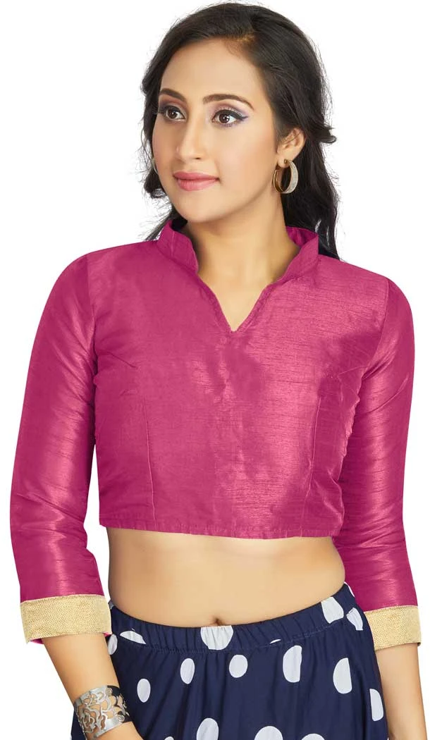 Pink Art Silk Lace Border Work Party Wear Readymade Blouse - 12033204703