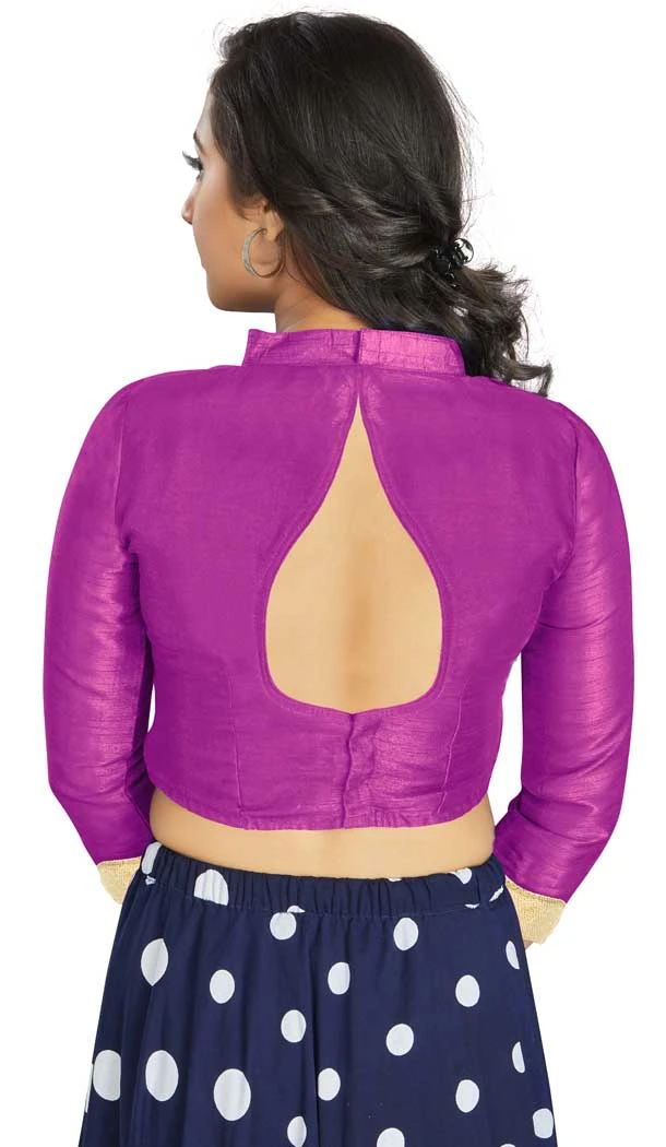 Purple Art Silk Lace Border Work Party Wear Readymade Blouse - 12033204704