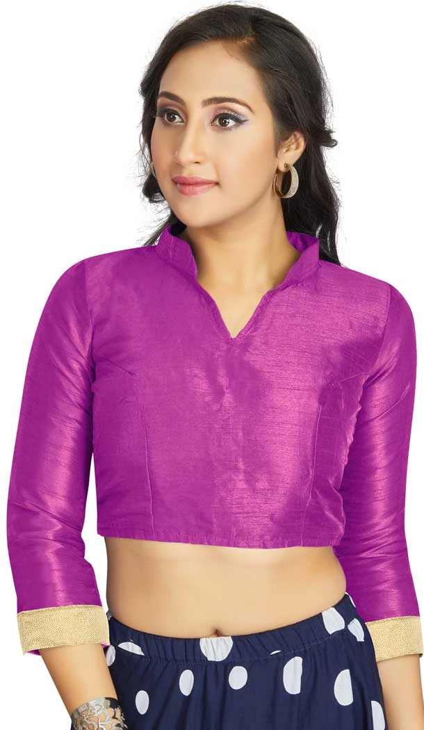 Purple Art Silk Lace Border Work Party Wear Readymade Blouse - 12033204704