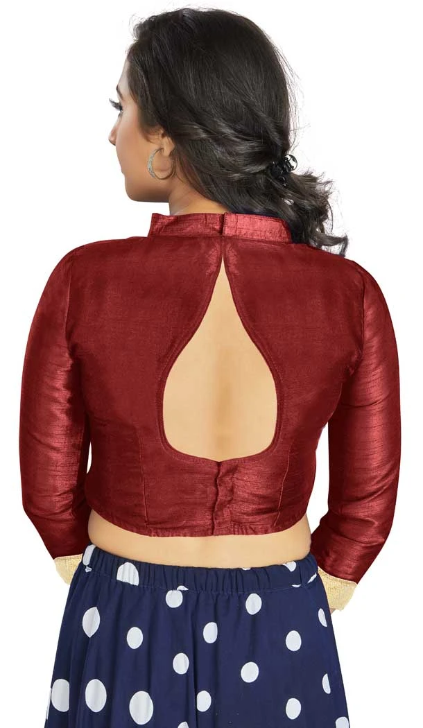 Art Silk Lace Border Work Party Wear Readymade Blouse In Maroon - 12033204705
