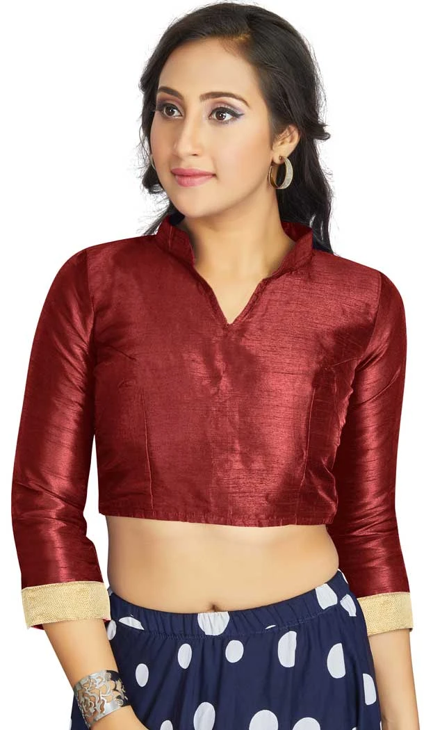 Art Silk Lace Border Work Party Wear Readymade Blouse In Maroon - 12033204705