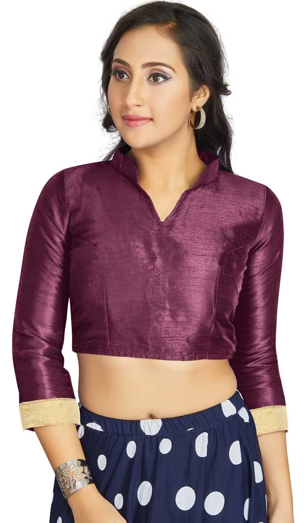 Wine Art Silk Lace Border Work Party Wear Readymade Blouse - 12033204706