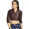 Coffee Art Silk Lace Border Work Party Wear Readymade Plus Size Blouse - 12033204707
