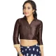 Coffee Art Silk Lace Border Work Party Wear Readymade Blouse - 12033204707